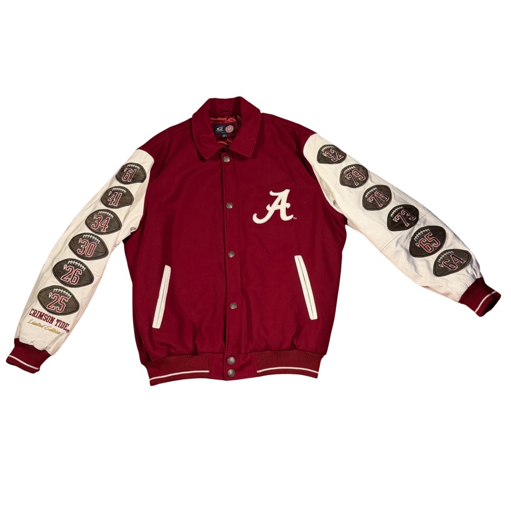 Alabama Crimson Tide G-III Carl Banks Wool Leather Varsity Jacket‎ Mens L Red